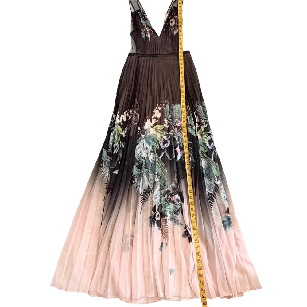 Bebe Floral Ombre Pleated Maxi Dress Sz 2 Black Blush Dark Romance Feminine EUC - Picture 8 of 12